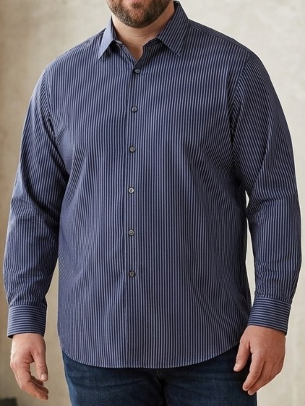 Claiborne Blue Striped Long Sleeve Shirt Size 17 Slim Fit Work Office Business